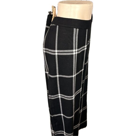 Eloquii +3X Black White Plaid Stretch Ribbed Waist Crop Wide Leg Sweater Pants - Picture 3 of 6